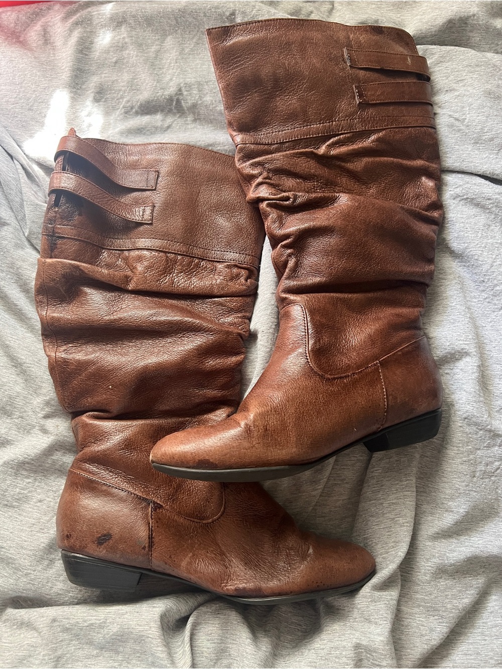 Women's Brown Mid-Calf Slouch Leather Boots